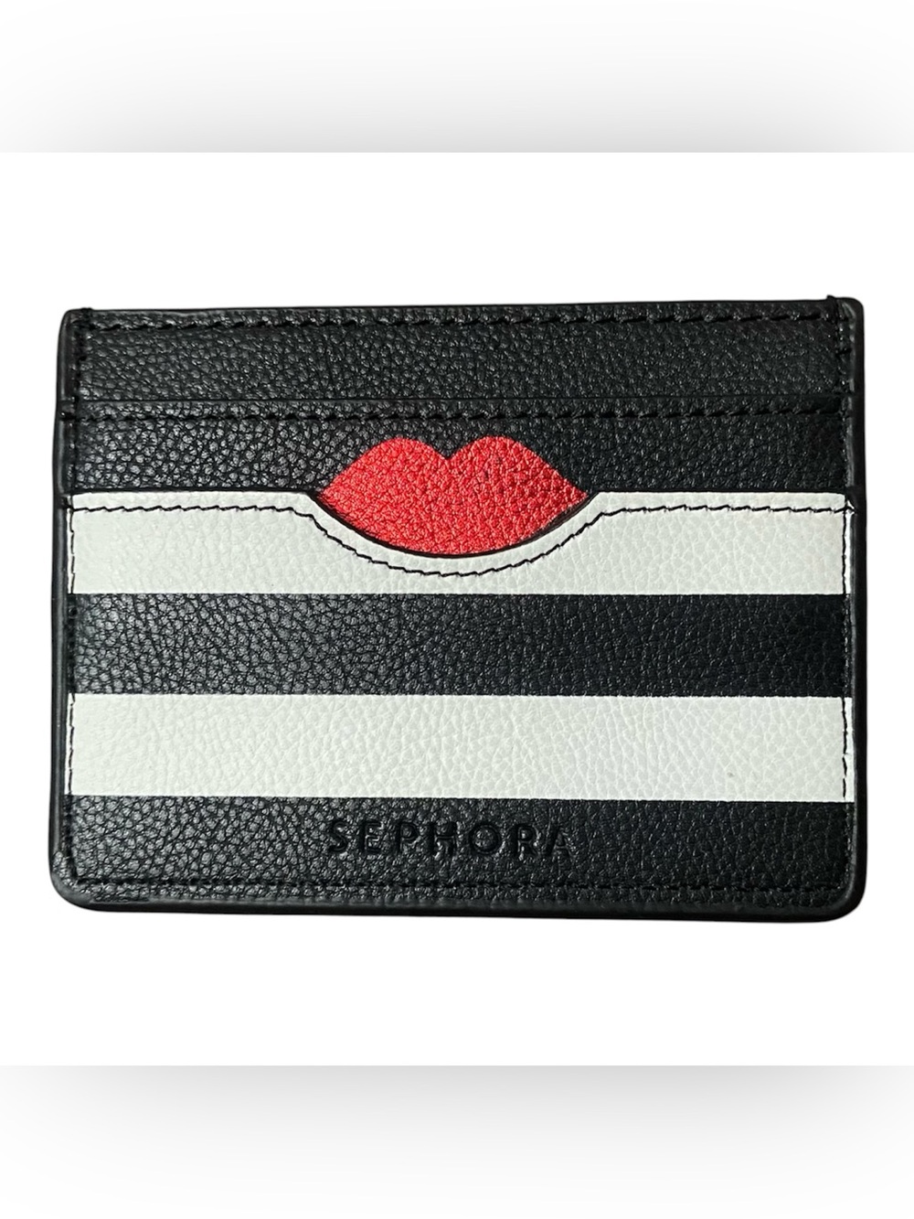 Sephora Black White Striped Red Kiss Wallet Card Holder Preppy Trendy Makeup